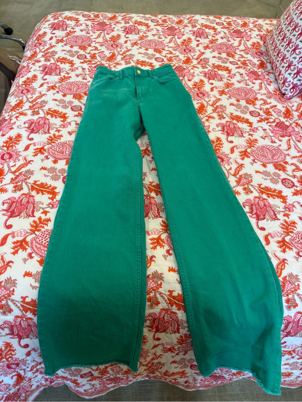 Zara Emerald Green High-Rise Wide-Leg Jeans